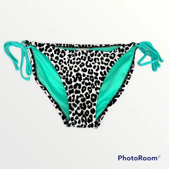 Black Leopard Bikini Bottoms String Hips Size Small - Picture 1 of 8
